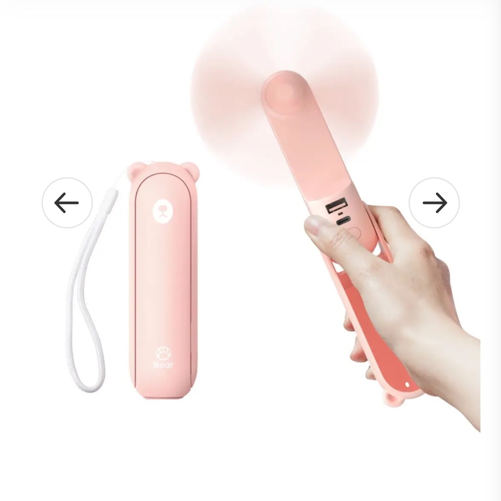 Jisulife Pocket Bear Small Fan USB Multi-Function Power Bank Flashlight Pink